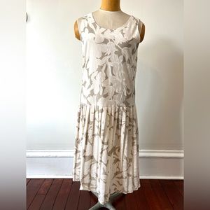 Vintage Cream and Tan Floral Dress, 1920s style, Medium, Drop Waist Cut